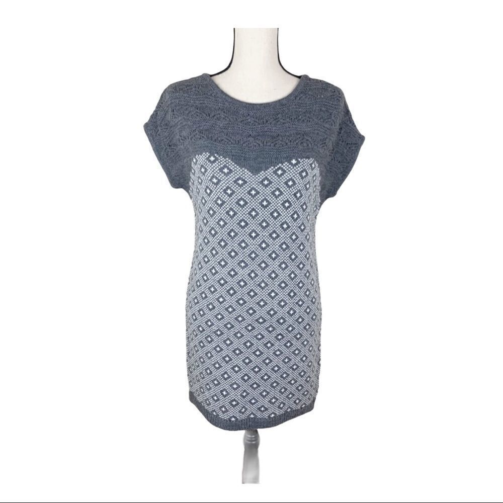 La Maglia Wool Knit Angora Blend Grey/White Tunic Sweater Dress‎